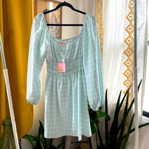 Leyden Womens Smocked Boho Mini Dress Blue L